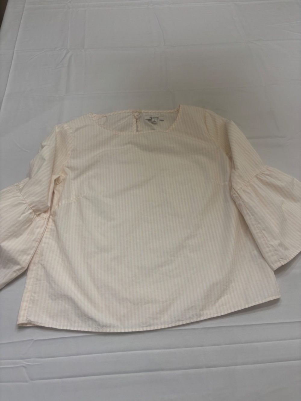 Madewell Swing Bell Sleeve Striped Women Medium Top Peach and White